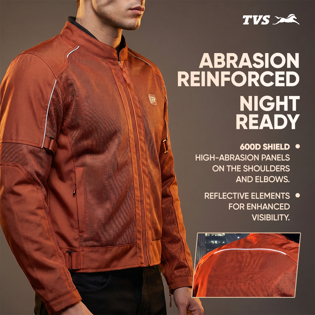 TVS Ronin Edition Mesh Riding Jacket for Men | 1.6 Kg Bike Riding Jacket with CE Level 2 Lightweight Back, Sholuder and Elbow Armours, 600D Protection, Lightweight Summer Motorcycle Jacket for Touring, City Riding, Biker Gear for Men